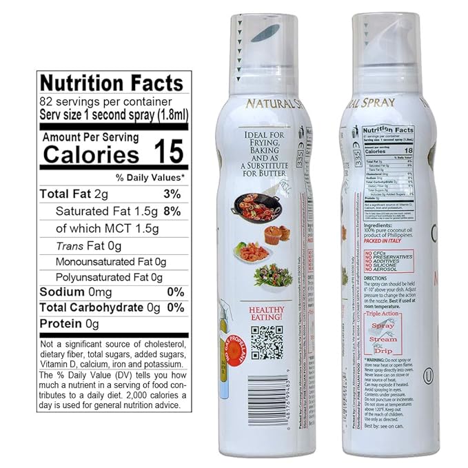 Mantova Coconut Oil Spray 100% Pure Cooking Oil Ideal for Healthy Keto Snacks Baking Grilling and Seasoning - Versatile Dispenser for Spray Drip or Stream with No Waste 5 oz (Pack of 2)