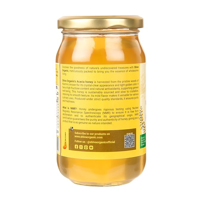 Shiva Organic’s Kashmiri Acacia Honey – Pure Unrefined Raw and 100% Pure Unfiltered Honey – All Natural Without Additives Or Preservatives GMO Free Gluten Free Vegan Kosher Glass Jar 35.27 Ou