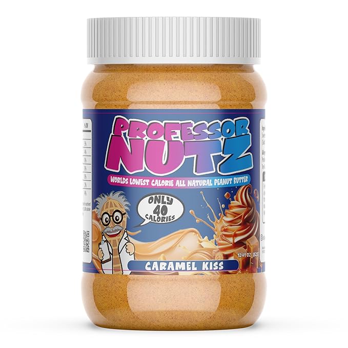 Professor Nutz Organic Peanut Butter- Low Calorie Nut Butter Natural Peanut Butter Natural Fiber Healthy Peanuts Great source of Protein 30 Essential Vitamins (12.41 Ounce Caramel Kiss)