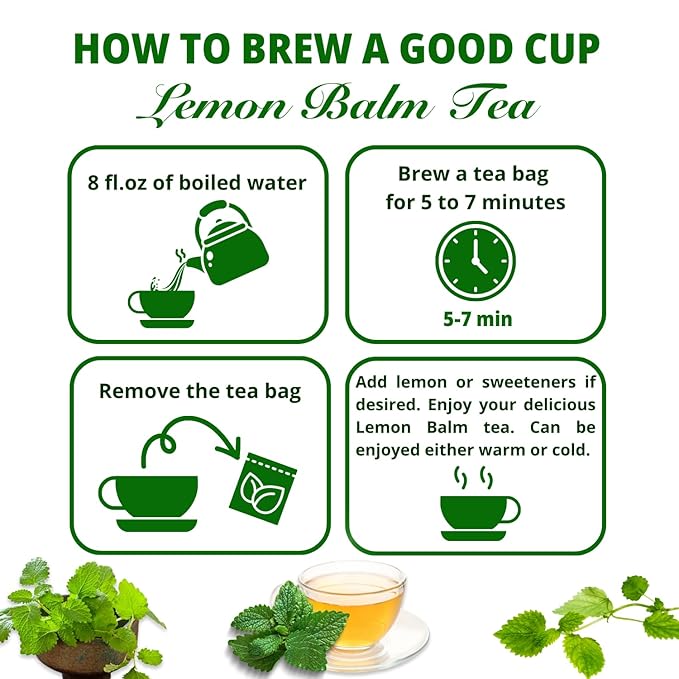 VIDA FARM Lemon Balm Tea Bags 125 Herbal Tea Bags 100% Natural Dried Lemon Balm Herbal Leaves Tea Bag Caffeine Free Sugar Free Citrus Flavor