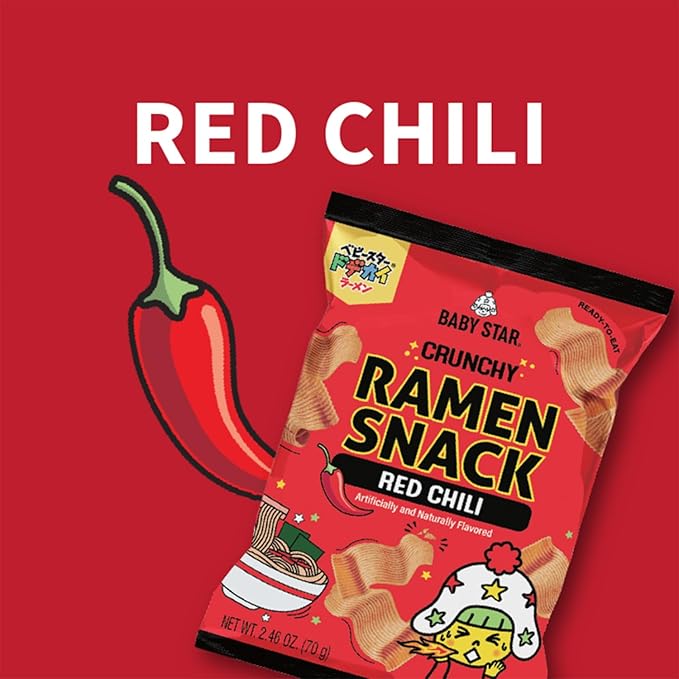 Baby Star Crunchy Ramen Snack Wide - Red Chili 2.46oz (6 Pack)