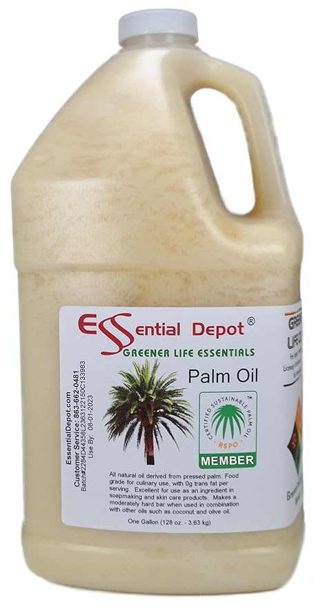 Essential Depot Palm Oil - RSPO Certified - Sustainable - Food Grade - Kosher - Not Hydrogenated - 2 Gallons - 2 x 1 Gallon - Safety Sealed HDPE Container with Resealable Cap
