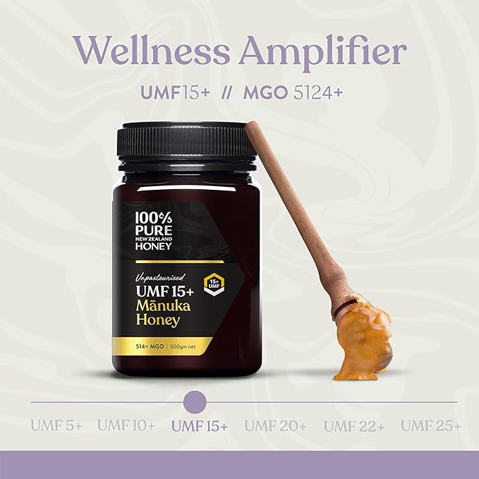 100% Pure New Zealand Manuka Honey MGO 50+ Multifloral Squeezy and UMF 15+ (500g) Bundle