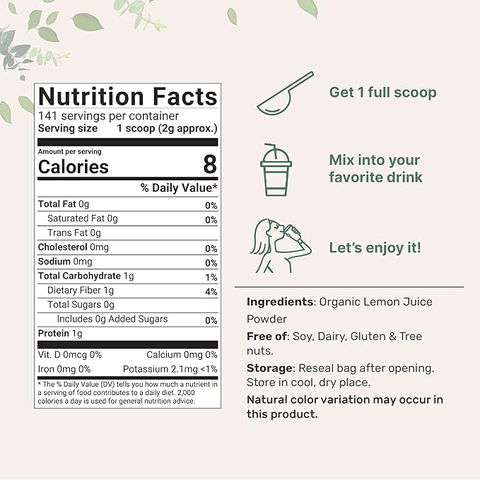 Micro Ingredients Organic Lemon Juice Powder 2 Pack | Cold-Pressed Lemon Source | Natural Vitamin C | No Sugar or Additives | Great for Drinks Smoothies &amp Beverages | Non-GMO Vegan Friendly