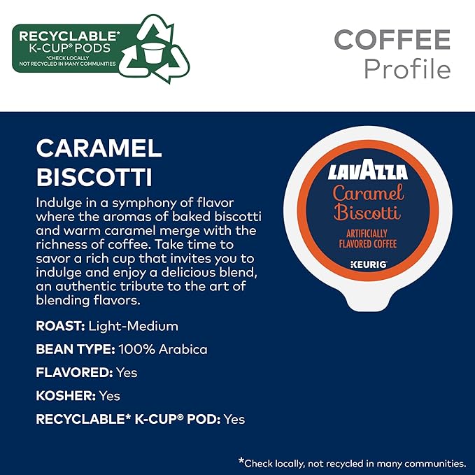 Lavazza Caramel Biscotti Coffee Single Serve Keurig K-Cup Pods Flavored Coffee 60-Count Box (6 Packs of 10)