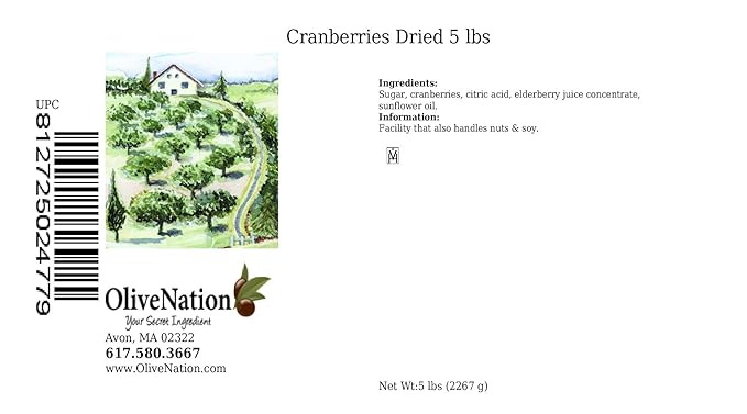 OliveNation Dried Cranberries Sweetened Sulfite-Free Dried Fruit for Cooking Baking Trail Mix Snacks Non-GMO Gluten Free Kosher Vegan - 80 oz