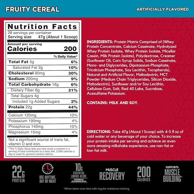 BSN SYNTHA-6 Premium Protein Powder with 6g of Fiber Whey Isolate Micellar Casein Milk Protein Isolate 5g of Fat Fruity Cereal 28 Servings 2.91 Pound (Packaging May Vary)