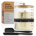 Premium Sourdough Starter Jar - 50 oz Large Glass Jar with Bamboo Lid Cloth Cover Date Tracker Thermometer and Scraper Stylish Design and Wide Mouth Starter Kit