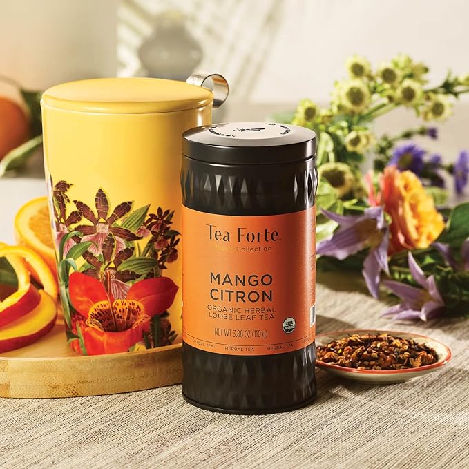 Tea Forte Mango Citron Premium Loose Leaf Caffeine-Free Herbal Tea Blend Canister Makes 35-50 Cups