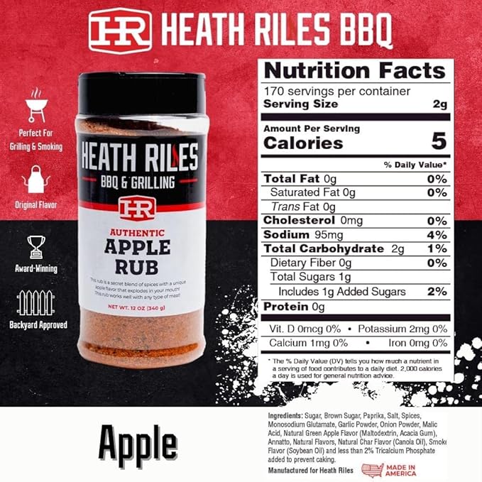 Heath Riles BBQ Apple Rub Seasoning 12 oz Bundled with Heat Resistant Gloves