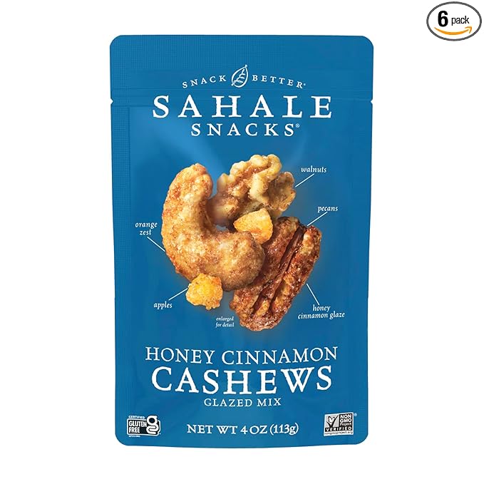 Sahale Snacks Honey Cinnamon Cashews Glazed Mix 4 Ounce (Pack of 6)