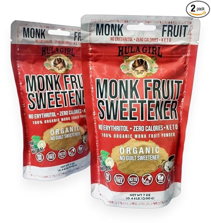 Hula Girl Organic Vanilla Monk Fruit Sweetener – Zero Cal &amp Keto No Erythritol 7 Oz (0.44LB) 200 Grams Bag