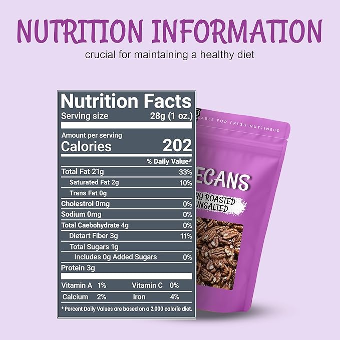 Oh! Nuts Pecans Dry Roasted Unsalted - Kosher Oil-Free All Natural Pecans - For Baking Snacks Salad Dressing - Packed in 2 LB Resealable Bulk Bag