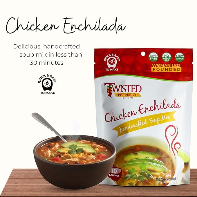 Twisted Pepper Co. Chicken Enchilada Soup Mix: Gluten-Free – Handcrafted Soup – Creamy Hearty &amp Flavorful Comfort Meal Ready in 30 Minutes Serves 10 Add Chicken Cheese &amp Toppings