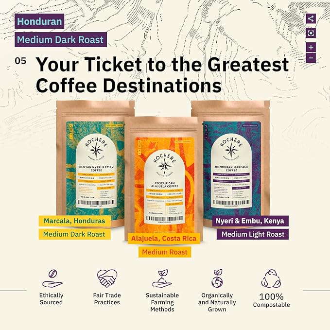 Kochere Honduran Marcala Specialty Whole Bean Coffee – 1LB Medium Roast – Freshly Roasted to Order – Single Origin Farm Direct Rich Flavored Coffee Beans – Caramel &amp Brown Sugar Notes
