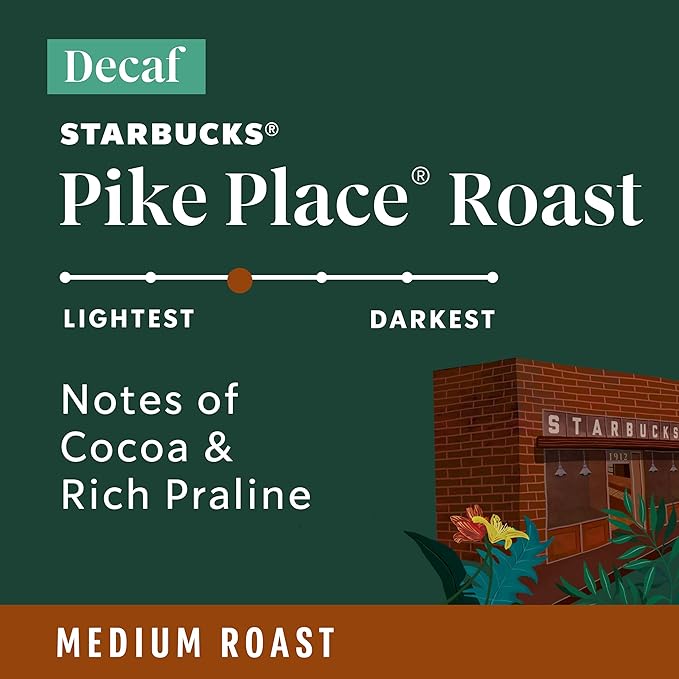 Starbucks Ground Coffee Medium Roast Coffee Decaf Pike Place Roast 100% Arabica 3 bags (12 oz each)