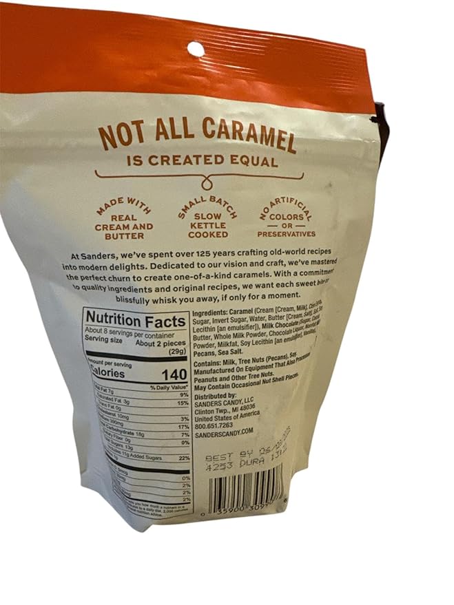 Sanders Small Batch Wonders Milk Chocolate Sea Salt Caramel Pecan Clusters Kettle Cooked with Real Cream and Butter 8 oz
