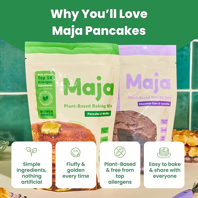 Maja Plant-Based Pancake &amp Waffle Mix Pack of 3| Gluten-Free Top 14 Allergen-Free Dairy &amp Egg Free | Quick-Mix Batter for Fluffy Pancakes &amp Crispy Waffles | Clean Ingredients No Artifi