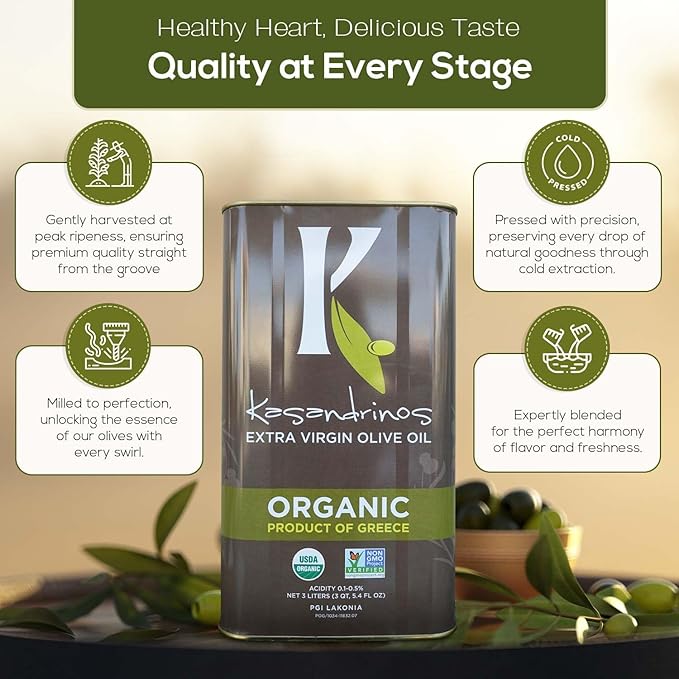 Kasandrinos Organic HUGE 3 LITER Extra Virgin Greek Olive Oil Pack of Two