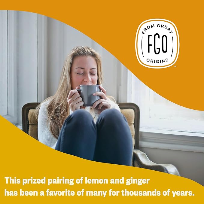 FGO Organic Lemon Ginger Tea 100 Count Eco-Conscious Tea Bags Resealable Bag Caffeine Free Packaging May Vary (Pack of 1)