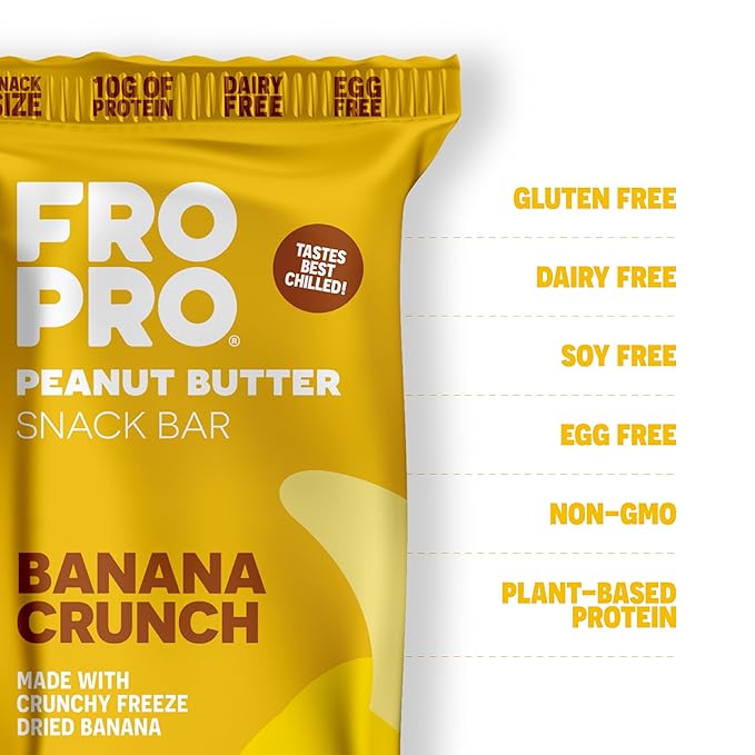 FROPRO Plant Protein Snack Bars - Plant Based Protein Bars All-Natural Gluten Dairy &amp Soy Free High Protein Bars with Low Calories | Banana Crunch 24 Pack