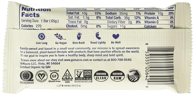 GOMACRO Organic Blueberry Cashew Butter Bar 2.3 OZ(pack of 12)