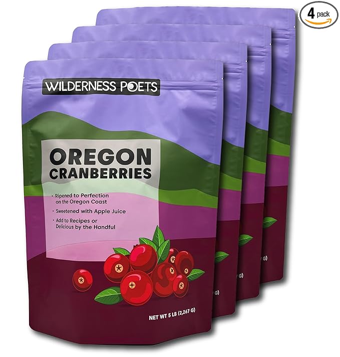 Wilderness Poets Oregon Cranberries (Sweetened with Apples) - Dried Cranberries Infused with Unsweetened Apple Juice - 5 pound (Pack of 4)