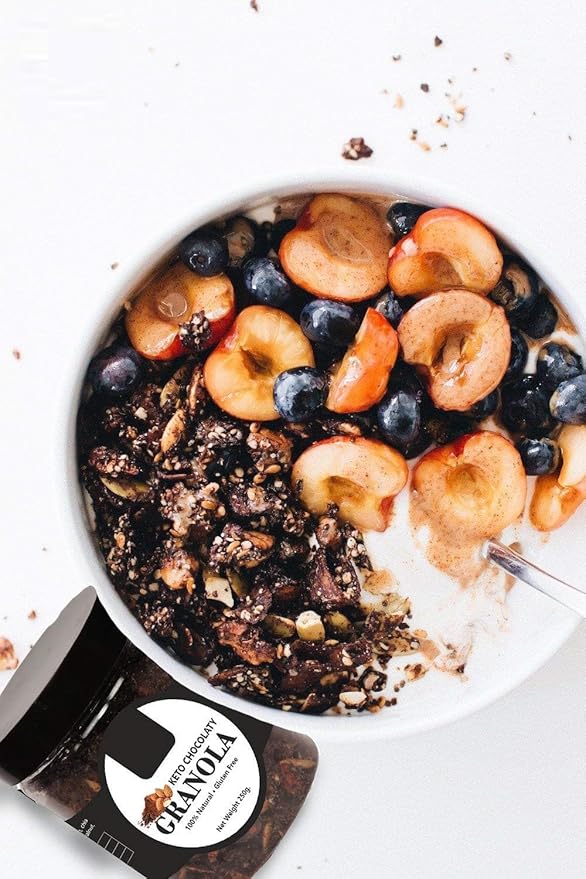 Keto Chocolaty Almond Granola 250G | Low Carb Cereal Gluten &amp Grain Free- Low Fat High Protein Keto Cereals Energy Snack