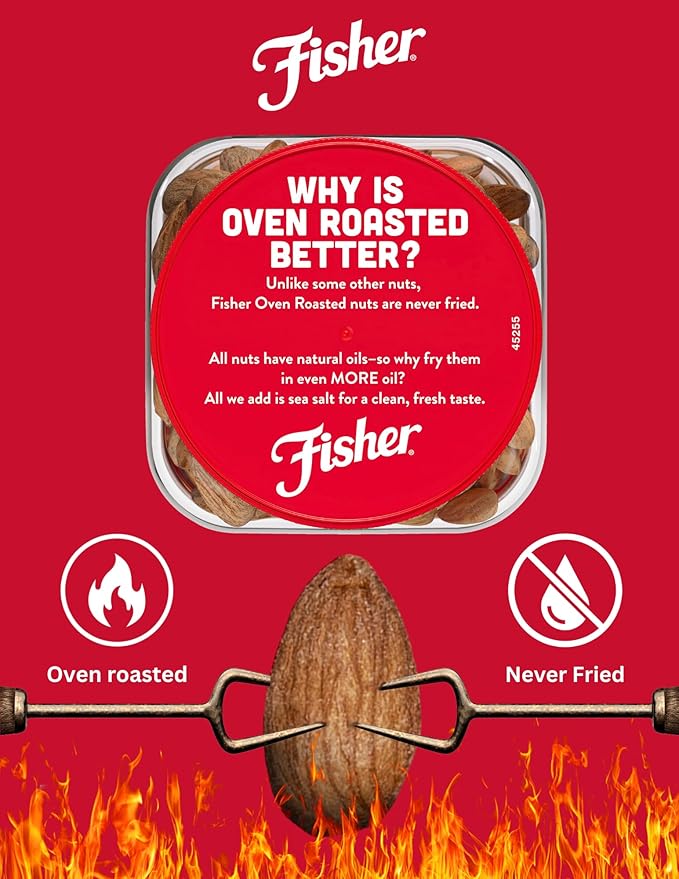 Fisher Oven Roasted Never Fried Almonds 24 Ounces (Pack of 1) Heart Healthy Snacks for Adults Made with Sea Salt No Added Oil Artificial Ingredients or Preservatives Gluten Free Vegan Protein