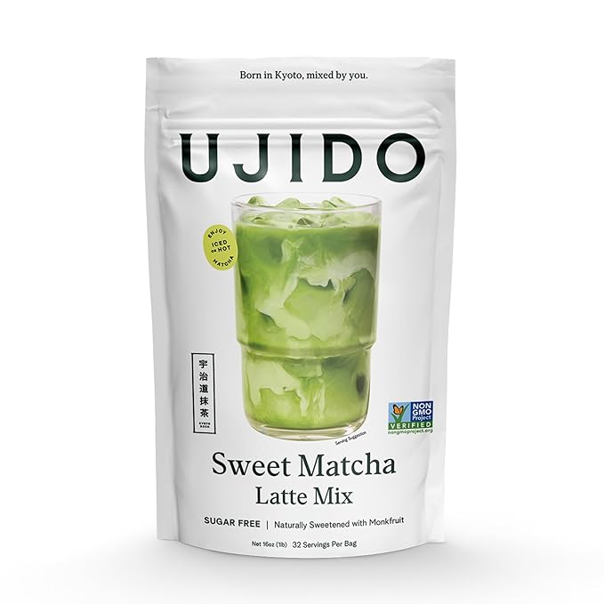 Ujido Sweet Matcha 16 oz. – Sugar-Free Ceremonial Grade Japanese Matcha Powder – Sweetened with Monk Fruit &amp Non-GMO Erythritol – For Teas &amp Lattes – Zero Net Carbs Gluten Free &amp Keto F