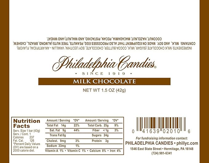 Philadelphia Candies Milk Chocolate Bar 1.5 Ounce Set of 30 (Fundraising/Individual Retail Sale)