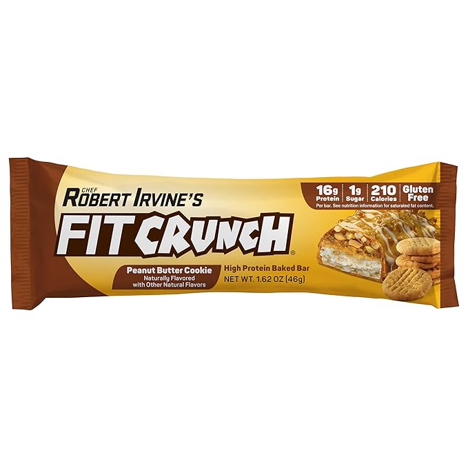 FITCRUNCH Snack Size Protein Bars 6-Layer Baked Bar 1g of Sugar Gluten Free &amp Soft Cake Core (9 Bars Peanut Butter Cookie)