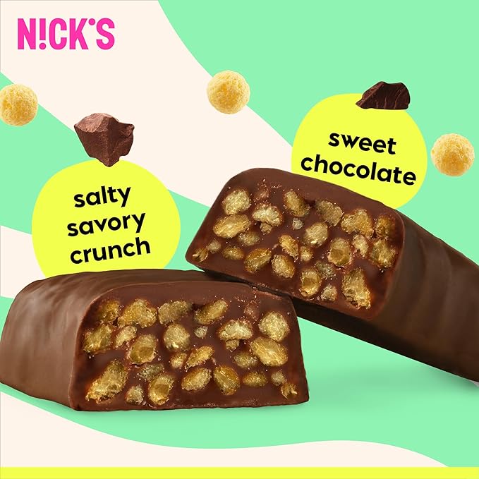 NICKS Choco Crush Chocolate Candy Bar with Salted Corn Puffs No Added Sugar Gluten Free 160 Calories 1.13 oz – 15-Pack (32g Each)