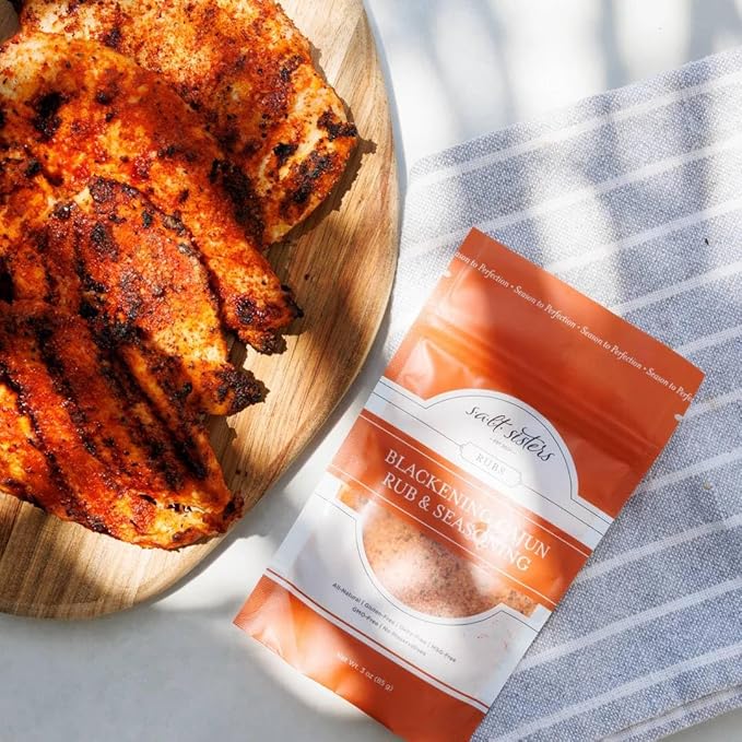 s.a.l.t. sisters Blackening Cajun Rub &amp Seasoning (3 Ounce) | All-Natural Gluten Free MSG Free Non-GMO | Dry &amp Wet Rub Seasoning Base | Versatile Use for Chicken Wings Brisket Pulled Pork