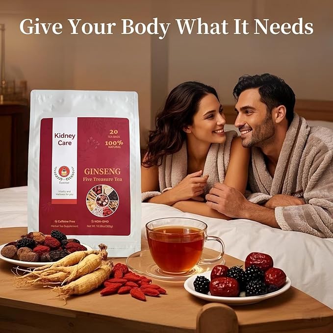 20 Pack Ginseng Kidney Tea-Ginseng Six Treasure teaEight Natrual Herbs Blend MulberryWolfberry-Traditional Chinese Herbal Kidney Tea Formula for Men &amp Women100% Plant Base(300g/Bag)