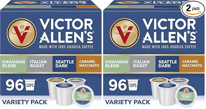 Victor Allen's Coffee Variety Pack (Kona BlendItalian RoastSeattle DarkCaramel Macchiato)Serve Coffee Pods for Keurig K-Cup Brewers96 Count (Pack of 2)