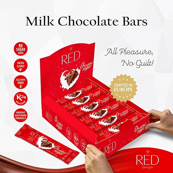 RED Delight®™ Milk Chocolate 12 Count Box of Grab N Go Travel Size Bars (0.92 Ounces Each) (1 Box - Total of 12 Bars)