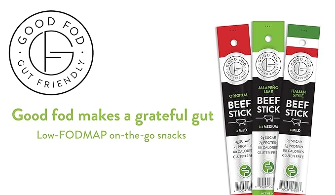 Good Fod Foods Meat Stick Variety Pack – Low FODMAP Snacks for a Healthy Gut Zero Sugar Jerky Sticks Keto Friendly Gluten-Free Beef Sticks 1 Ounce (24 Pack)