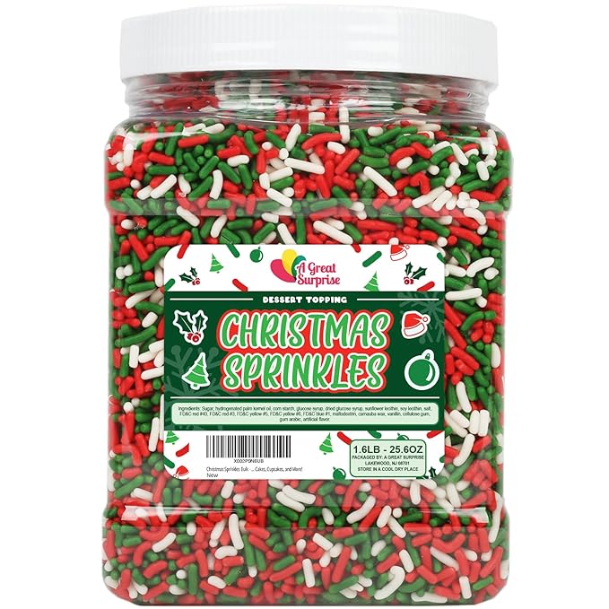 Christmas Sprinkles Bulk - 1.6 Pounds - Holiday Jimmies - Red White and Green Xmas Baking Toppings for Cookies Cakes Cupcakes and More!