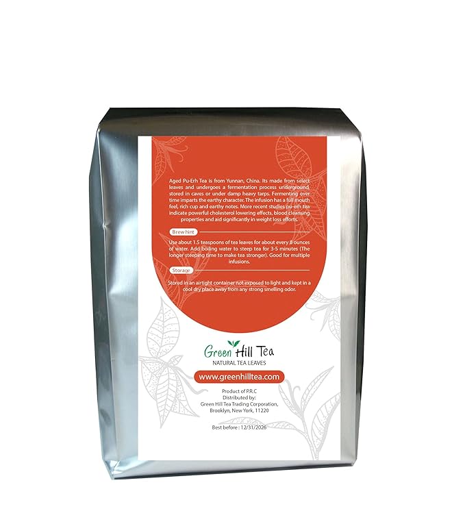 GreenhillTea Aged puerh tea Yunnan Pu-erh – Fermented Loose Leaf Tea Smooth &amp Earthy Flavor 1 LB