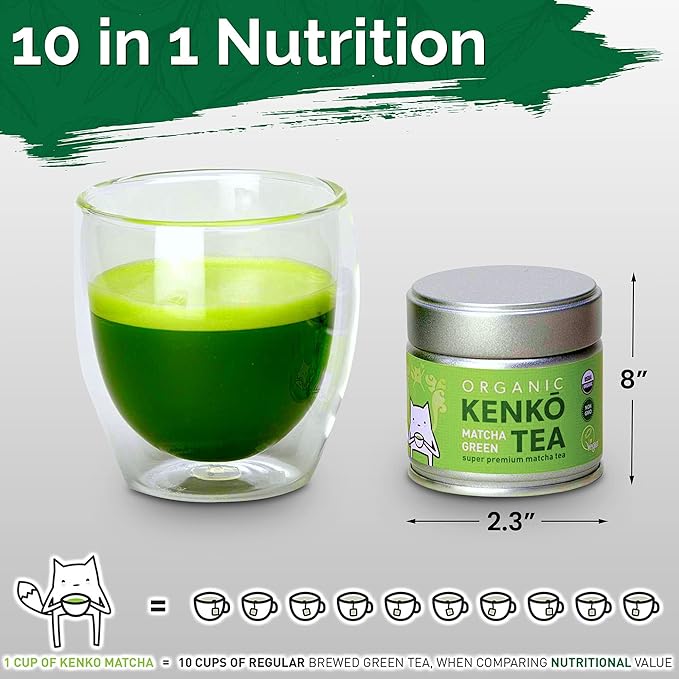 KENKO Matcha Green Tea Powder [USDA Organic] Highest Ceremonial Grade Authentic Japanese Premium 1st Harvest 1 oz (30 servings)