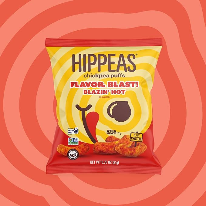 Hippeas Chickpea Puffs Flavor Blast: Blazin' Hot 0.75 Ounce (Pack of 18) 3g Protein 2g Fiber Vegan Gluten-Free Crunchy Plant Protein Snacks
