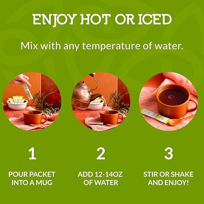 Cusa Tea &amp Coffee | Premium Instant Green Tea With Real Fruit &amp Spices | Organic Leaves Drink Mix Packets | Hot or Iced Tea (10 Single Servings)