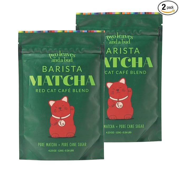 Two Leaves and a Bud Barista Matcha Sweetened Latte Blend Japanese Matcha Green Tea Powder 2 Resealable Bags 240 grams