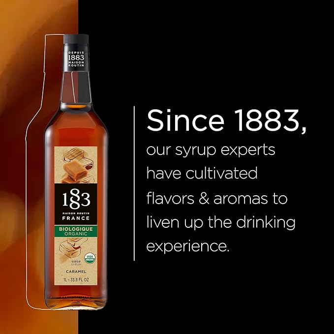 1883 Maison Routin - Organic Caramel Syrup - Made in France - Glass Bottle | 1 Liter (33.8 oz)