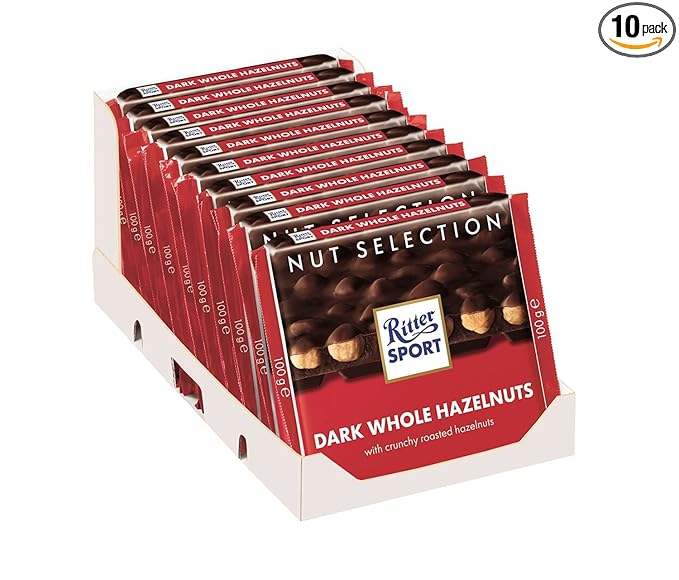 Ritter Sport nut Class Dark with Whole Hazelnuts candy bar chocolate 3.5 Ounces each Bundle of 10 Full-Size Bars) Best GIFT
