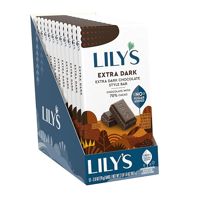 LILY'S Extra Dark Chocolate Style No Sugar Added Sweets Bars 2.8 oz (12 Count)