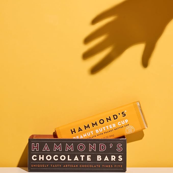 Hammond’s Candies Gourmet Chocolate Candy Bars – Peanut Butter Cup | Rich Dark Chocolate &amp Peanut Butter Chocolate Bar Premium Ingredients Certified Kosher Handcrafted in the USA | Pack of 5