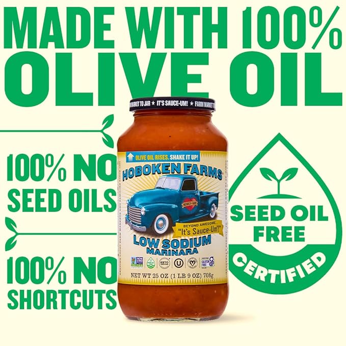 Hoboken Farms Low Sodium Marinara Sauce - Keto Certified No Sugar Added Non GMO Project Verified Plant Based and Paleo Friendly (25 Fl Oz Pack of 2)