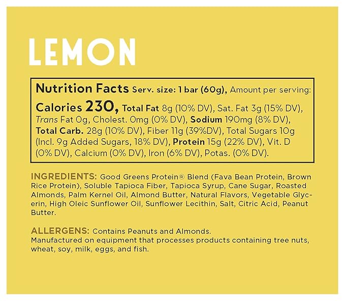 good! Snacks Lemon Vegan Protein Bar Soy &amp Gluten Free Plant Based Low Sugar 15g Clean Protein Natural Healthy Superfood Snack Kosher Friendly For Athletes &amp Active Lifestyles 12 Bars